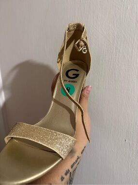 G by Guess Gold Glitter Ankle-Strap Heel